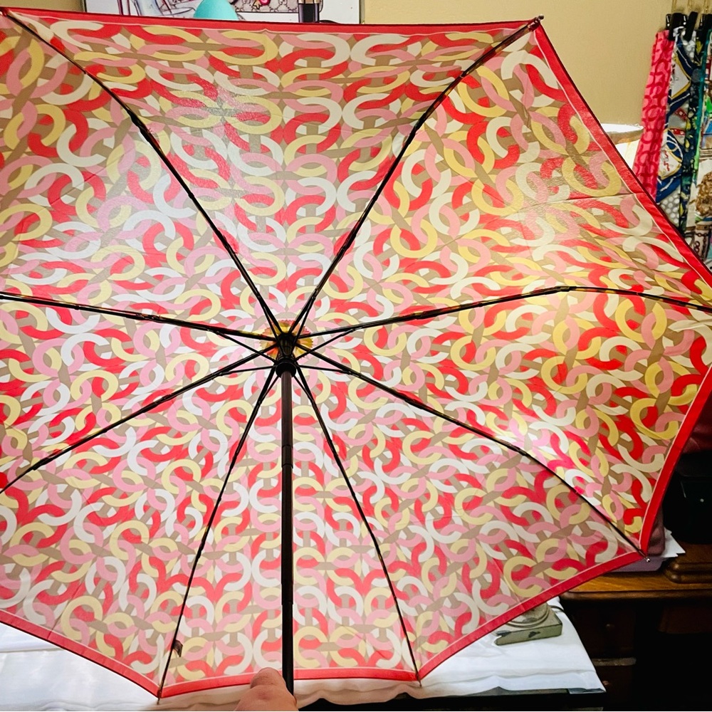 Coach Pink and Yellow Signature “C” Patterned Umbrella, NWOT - Picture 8 of 11